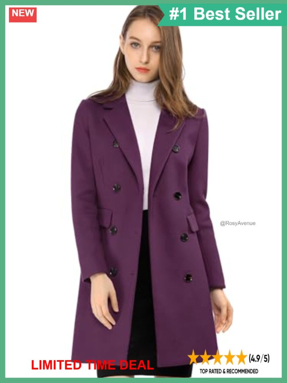 Notched Lapel Double Breasted Trench Peacoat Longline Overcoat